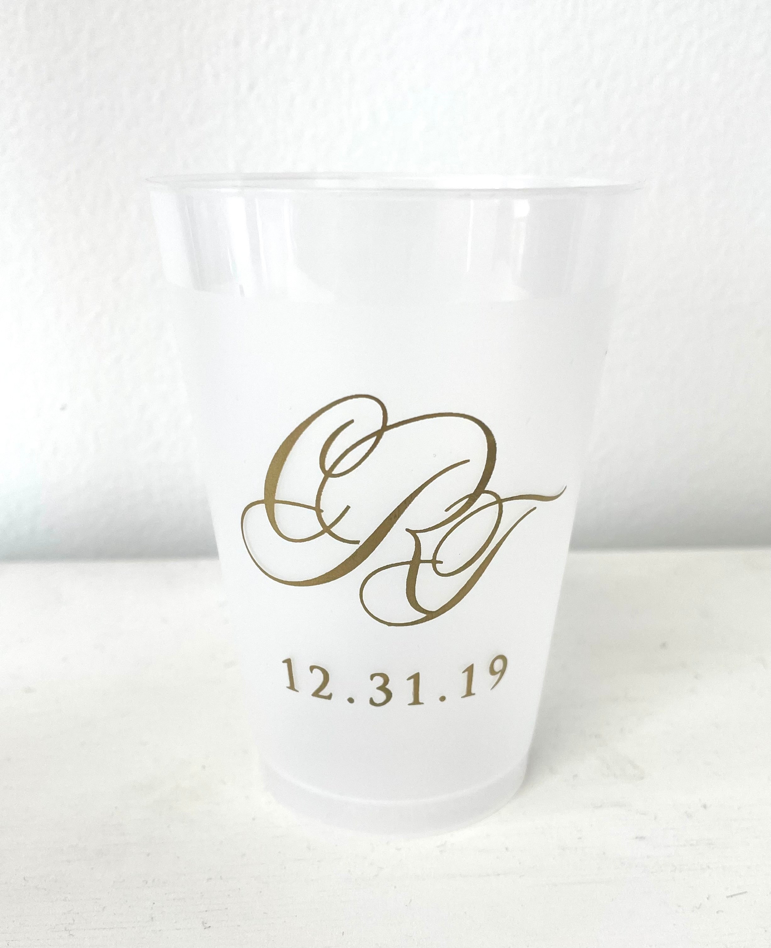 Monogram Frosted Wedding Cups, Modern Wedding Cups, Fancy Elegant Script,  Custom Wedding Cups, Plastic Cups, 16oz Frosted Cups 